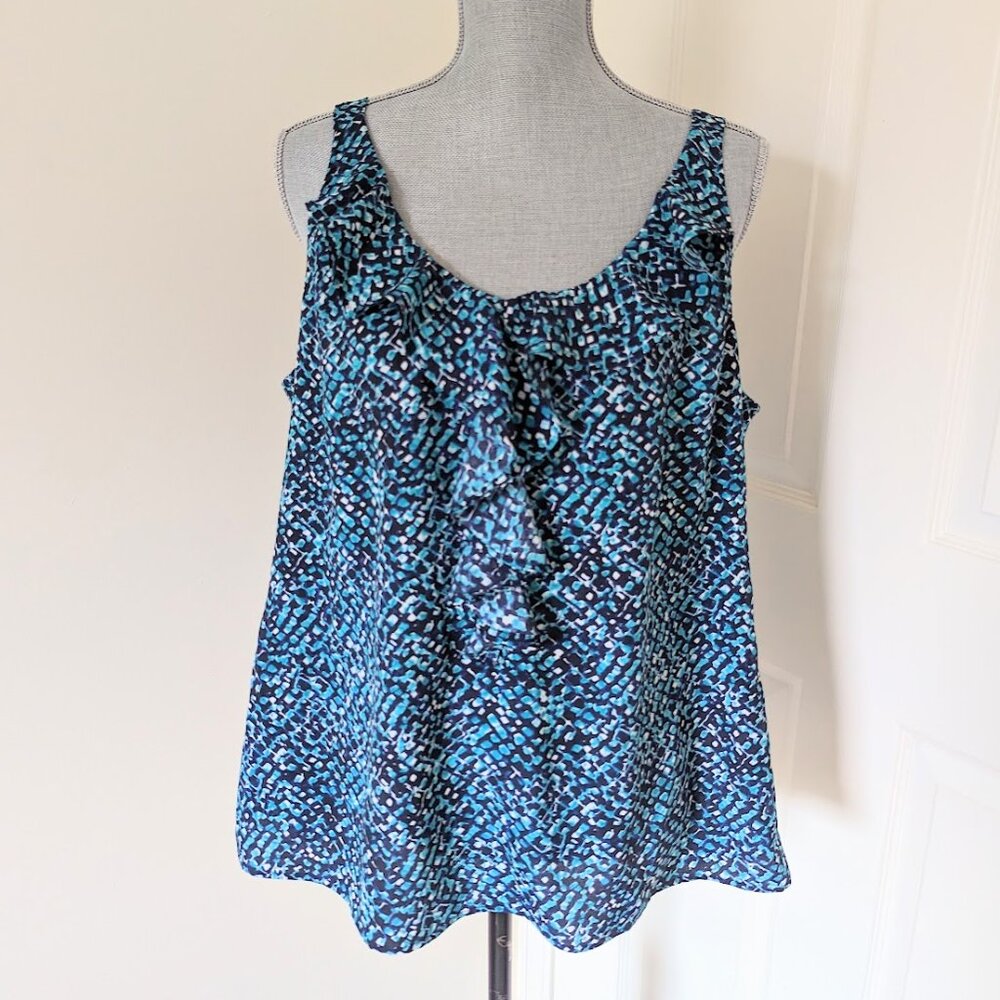 [LOFT] Blue Flowy Ruffle Tank - size XL